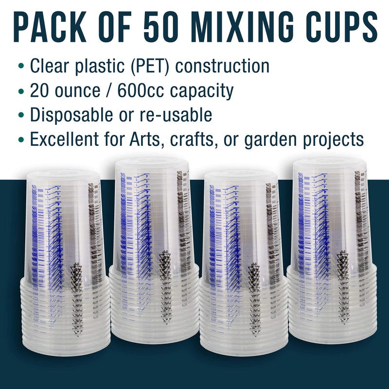 TCP Global 20 Ounce (600ml) Disposable Flexible Clear Graduated Plastic Mixing Cups - Box of 50 Cups - Use for Paint, Resin, Epoxy, Art, Kitchen, Cooking, Baking - Measuring Ratios 2-1, 3-1, 4-1, ML - Image 4